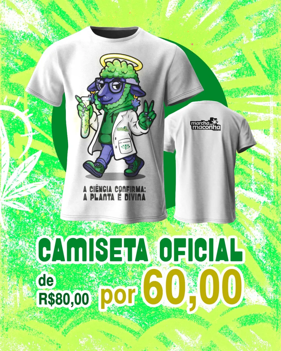Camiseta oficial branca com estampa do personagem da Marcha