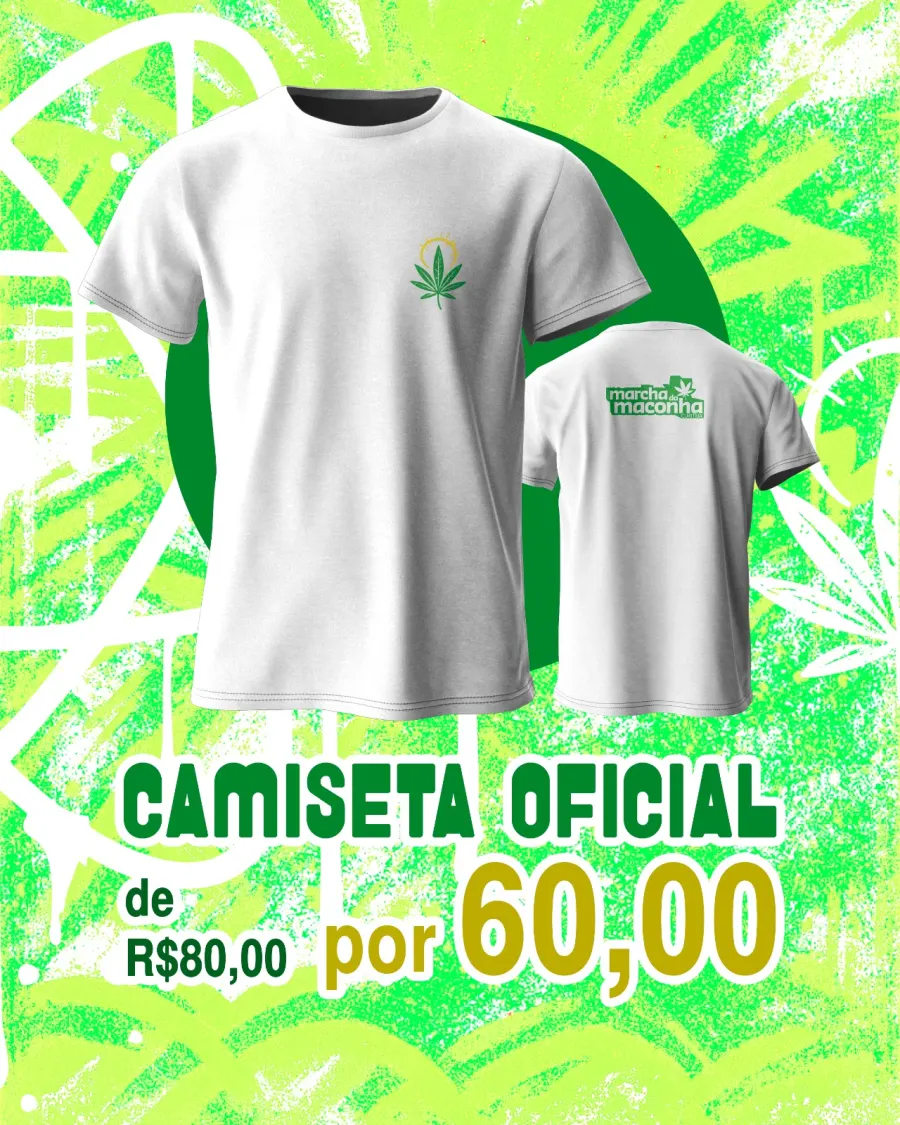 Camiseta oficial branca com folha estampada no peito